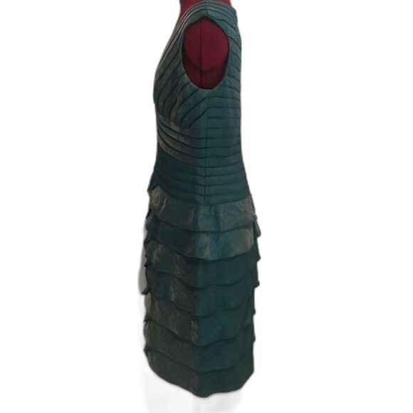 Adrianna Papell Ruffle Tiered V-Neck Cocktail Dress Women's Size 10 Teal Green - Picture 2 of 12